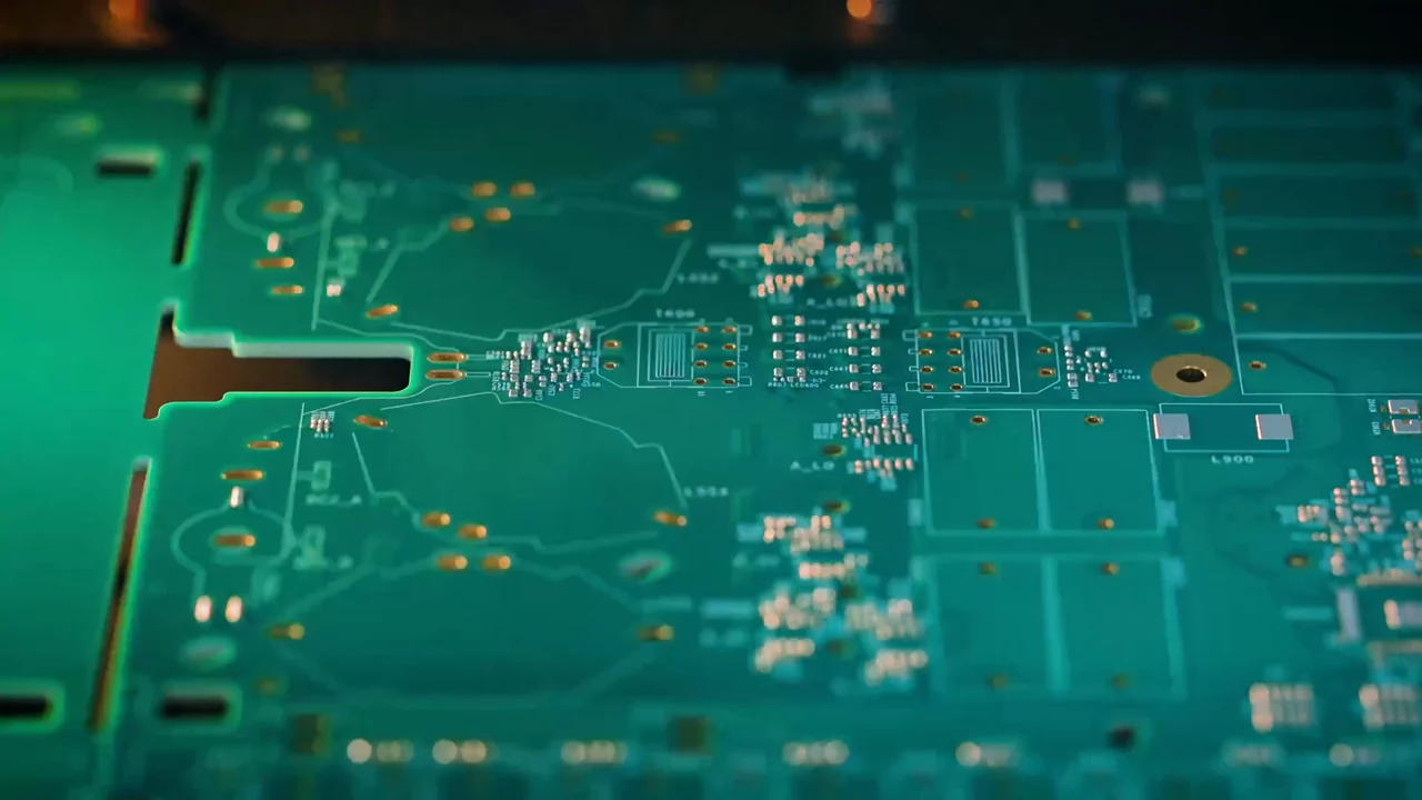 Close view of circuit boards in the Enphase manufacturing process