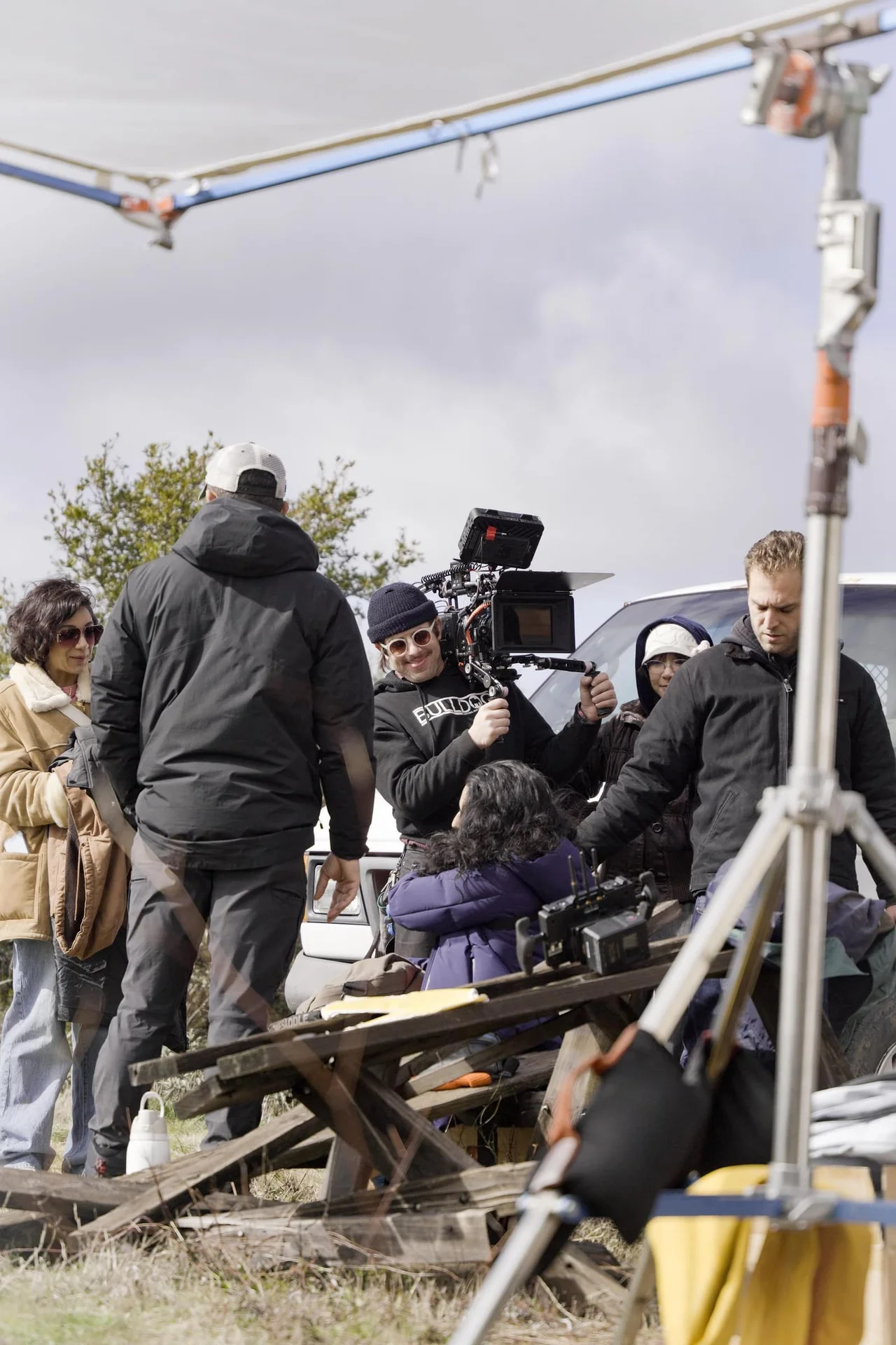 Our crew working together on location