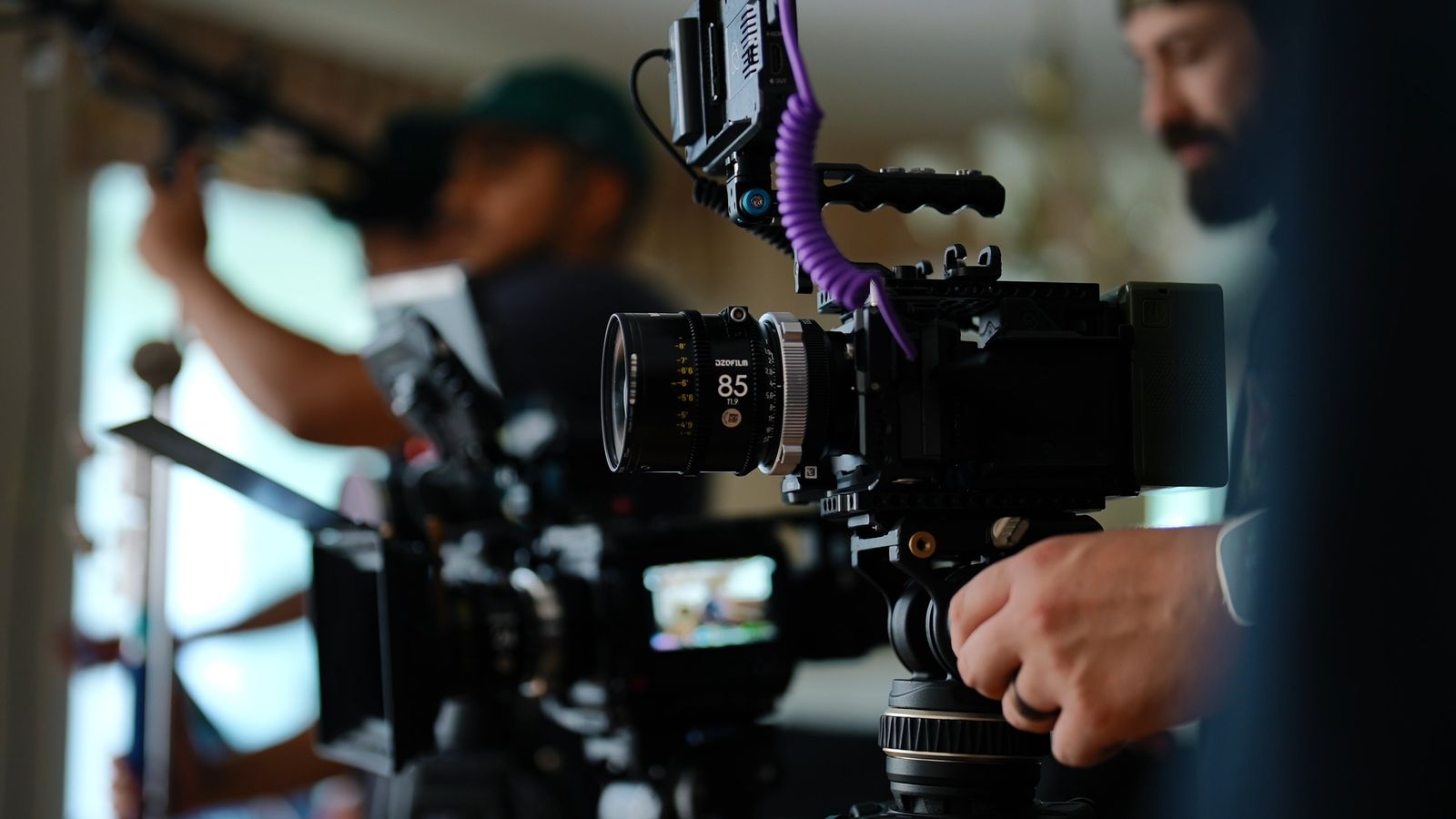 Cinema camera and 85mm lens on a Catch 30 set
